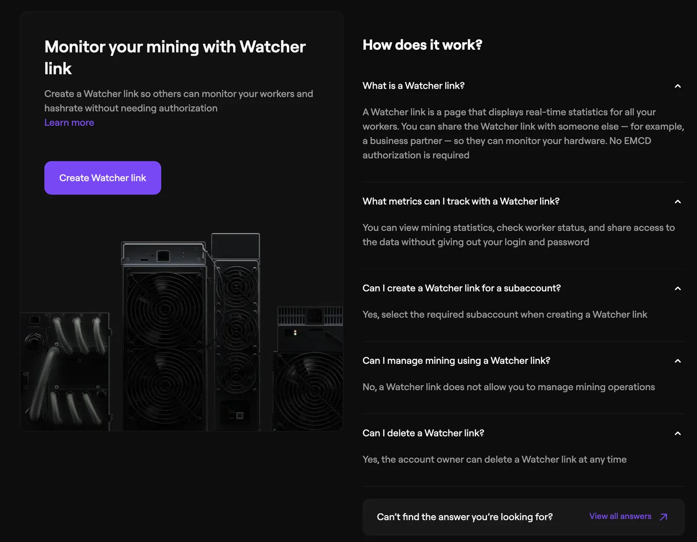 Раздел Watcher Link в EMCD: создание ссылки для просмотра статистики воркеров без авторизации и ответы на вопросы о ней